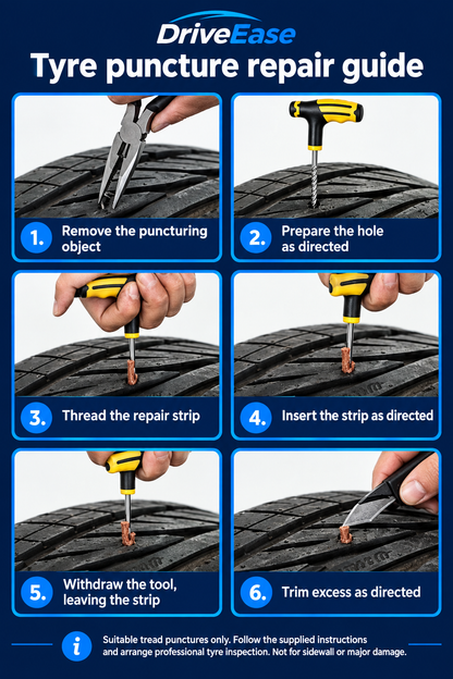 DriveEase six-step tyre puncture repair guide