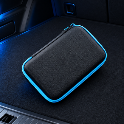 Storage case in a dark car boot