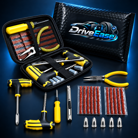 Tyre repair kit with DriveEase-branded packaging mockup